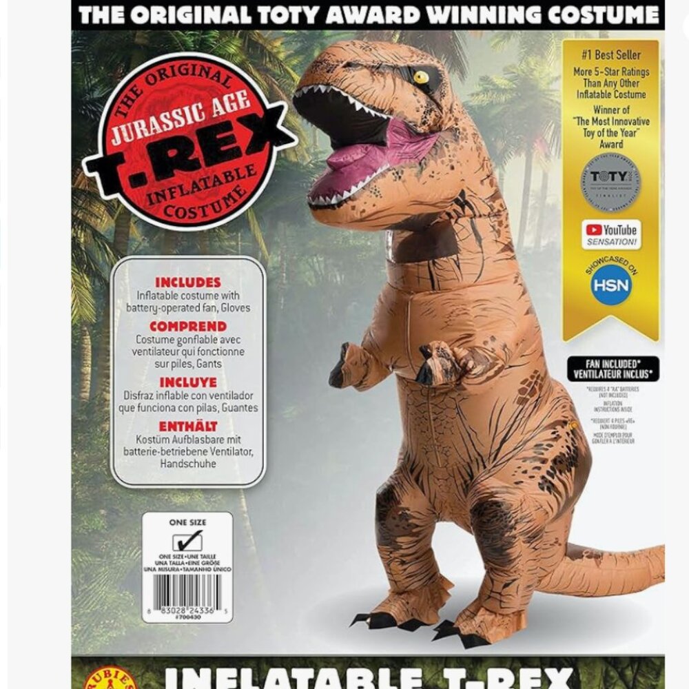 Brand New Rubie's The Original Jurassic Age Inflatable T-Rex Costume